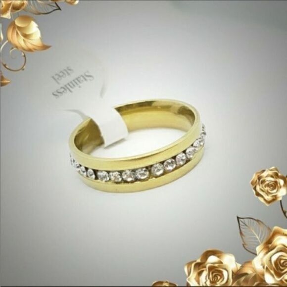 Gold Over Stainless Steel Row Ring Size 6 - Picture 2 of 3